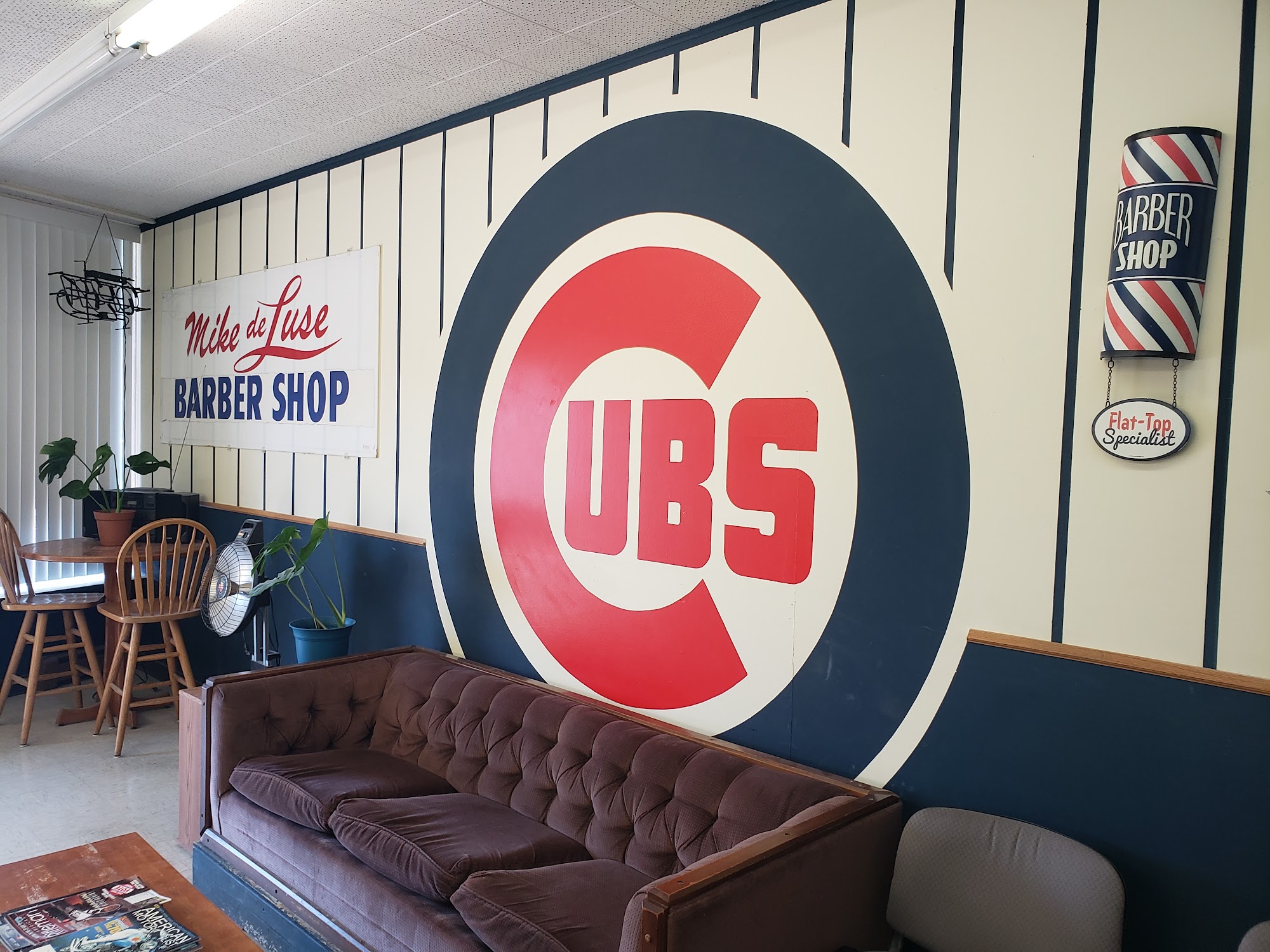 Shop seating and baseball wall decoration